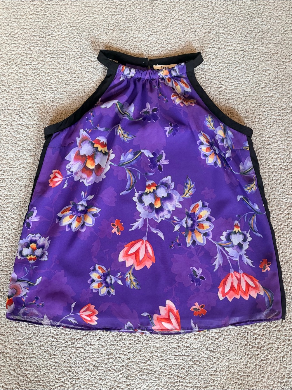 Whimsy Fairy Boho Floral A Line Halter Top Purple Black Size XS